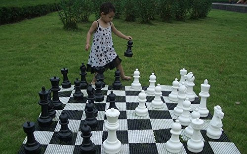 MegaChess Large Premium Chess Set with 12 Inch Tall King Black and White with Hard Plastic Chess Board
