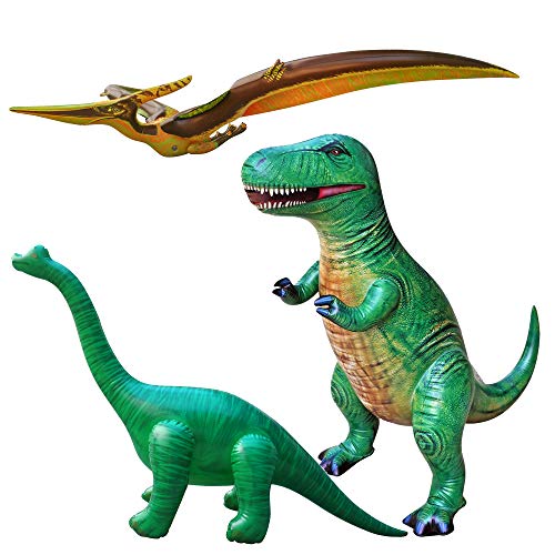Jet Creations Inflatable T-Rex Brachiosaurus Pteranodon Jurassic Era Dinosaur 3 Pack. Ideal for Party Decorations Supplies Education. Size 37+ inch. JC-D0301