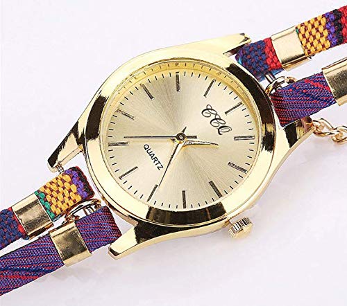 Leather Bracelet Strap Wrist Watch Casual For Women Ladies Students Teens Kids (Purple)
