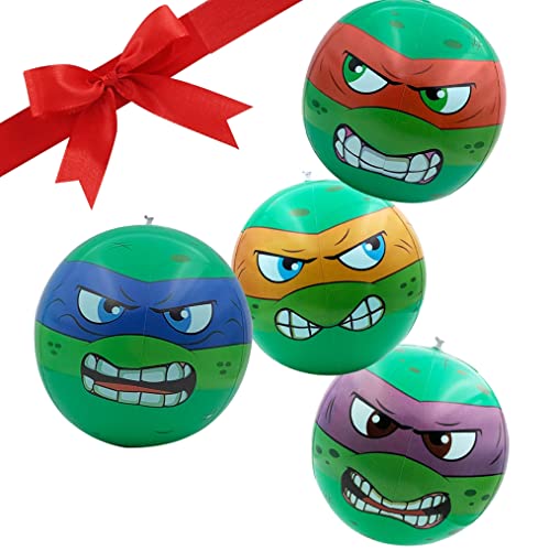 NINOSTAR Set of 4 Turtles Inflatable Play Balls 14 Inches, Theme Party Supplies Decoration for Summer Birthday Pool Party Indoor Outdoor, Play Ball