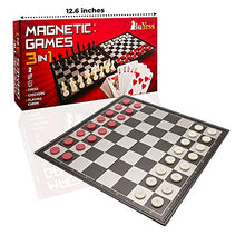 Load image into Gallery viewer, Magnetic Chess and Checkers Set with Non-Magnetic Playing Cards, Travel Multi Board Games for Adults
