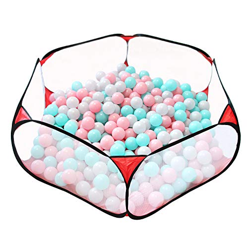 Jacone Portable Cute Hexagon Playpen Children Ball Pit, Indoor and Outdoor Easy Folding Ball Play Pool Kids Toy Play Tent with Carry Tote (Black and Red)