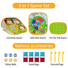 Load image into Gallery viewer, 3 in 1 Bean Bag Toss Game Set for Kids, Outside Toys for Kids Toddlers Ages 3-5 4-8 4-7, Collapsible Cornhole and Dart Board with 8 Bean Bags, Crab &amp; Turtle Themed, Birthday Gift for Boys Girls
