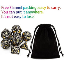Load image into Gallery viewer, Hollow Metal DND Game dice Black 7-Piece Set Dungeon and Dragon Belt D &amp; D dice Pack, Pathfinder, MTG or Any Other Role Game etc.
