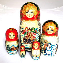 Load image into Gallery viewer, Winter in Russian Village Hand Painted 5 Piece Set Russian Traditional Nesting Doll / 7&quot;
