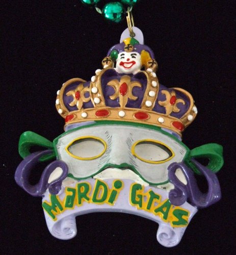 Crown with Gray Mask Bead Necklace New Orleans Mardi Gras Spring Break Cajun Carnival Festival