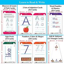 Load image into Gallery viewer, THINK2MASTER Premium 186 Laminated Alphabet, Sight Words, Phonics Flash Cards &amp; Multiplication Division Addition Subtraction Triangle Flash Cards. Learn Read, Write, add, Subtract, Multiply &amp; Divide
