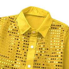 Load image into Gallery viewer, YiZYiF Little Big Boys&#39; Long Sleeve Sparkly Sequins Button-Down Shirt Hip Hop Jazz Dance Performance Costumes Gold 8-10
