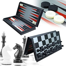 Load image into Gallery viewer, 4 in 1 Chess Checkers Backgammon Set Plus Bonus Strategy Card Game. Magnetic Chess Travel Magnet Chess with Folding Case 14.2 inches
