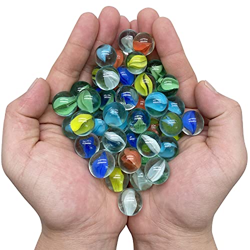 MANSHU 60 Pieces Glass Marbles for Marble Games, 0.63 inch , 6 Colors.
