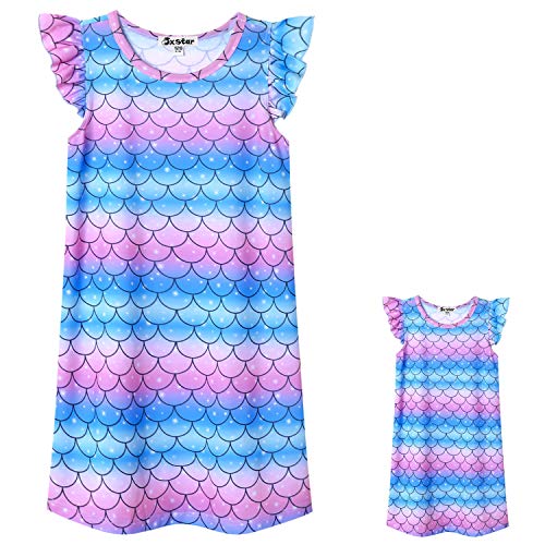 Blue Mermaid Nightgowns Matching Girls&Dolls Flutter Sleeve Pajamas Pjs,Size 10 11