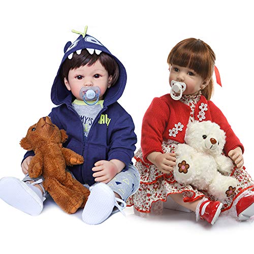Zero Pam Realistic Reborn Baby Boy Girls Twin Dolls 24inch Reborn Toddlers Twin Real Like Alive Babies Weighted Soft Silicone Body Handcrafted Collectable