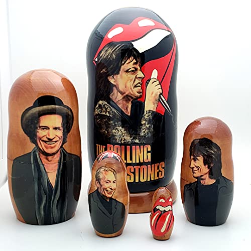 Russian Nesting Handcrafted Dolls Rolling Stones 5 Piece Doll Set 7