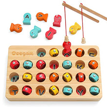 Load image into Gallery viewer, Coogam Wooden Magnetic Fishing Game, Fine Motor Skill Toy ABC Alphabet Color Sorting Puzzle, Montessori Letters Cognition Preschool Gift for Years Old Kid Early Learning with 2 Pole
