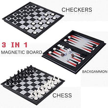 Load image into Gallery viewer, 3 in 1 Travel Chess Set for Kids and Adults, Chess Checkers Backgammon Set with Folding Portable Chess Board and Storage Bags, 9.8 x 9.8, Gift for Boys Girls

