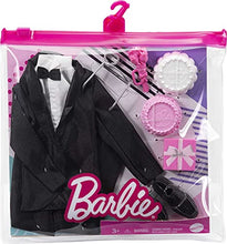Load image into Gallery viewer, Barbie Fashion Pack: Bridal Outfit for Ken Doll with Tuxedo, Shoes, Watch, Gift, Wedding Cake with Tray &amp; Bouquet, Gift for Kids 3 to 8 Years Old , Black
