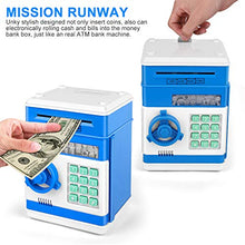 Load image into Gallery viewer, Adsoner Cartoon Piggy Bank, Electronic ATM Password Cash Coin Can Auto Scroll Paper Money Saving Box Gift for Kids (Blue)
