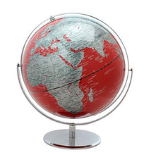 Load image into Gallery viewer, Polo Red World Globe - 12&quot; Diameter, Brilliant Red and Silver Finish, Chrome Metal Base by J. Thomas.
