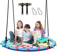 Saucer Tree Swing for Kids Adults, 750lb Weight Capacity 40 Inch Swing Set Outdoor Rope Tree Swing with Big Saucer 2pcs 10ft Tree Hanging Straps, Multicolor