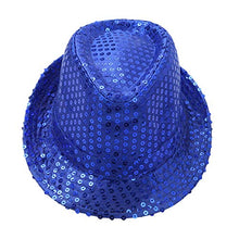 Load image into Gallery viewer, moily Unisex Kids Boys Girls Sequins Party Fedora Hat Hip Hop Modern Jazz Street Dance Performing Accessories Cap Blue One Size
