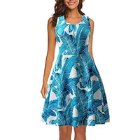 WYTong Women Sleeveless Leaves Printed Crew Neck Tank Dress Summer A Line Casual Beach Mini Dress(Blue,S)