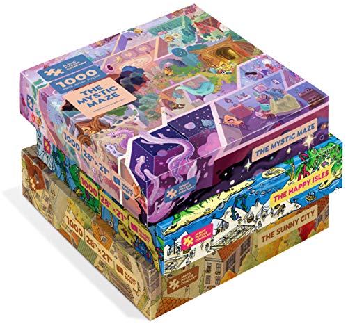 Magic Puzzles 3-Pack  Series One  The Happy Isles, The Mystic Maze, & The Sunny City  1000 Piece Jigsaw Puzzles from The Magic Puzzle Company