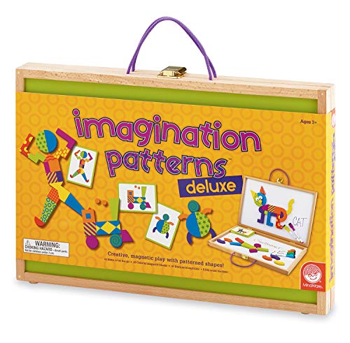 MindWare Imagination Magnets Patterns Deluxe - Includes Wood Carrying Case, Dry-Erase Markers, 60 Magnetic Blocks and 60 Puzzle Cards
