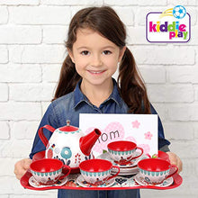 Load image into Gallery viewer, Tea Set for Little Girls, Pretend Play Tea Party Set, Floral Design Kids Tin Tea Set with Carrying Case (15 Pcs)
