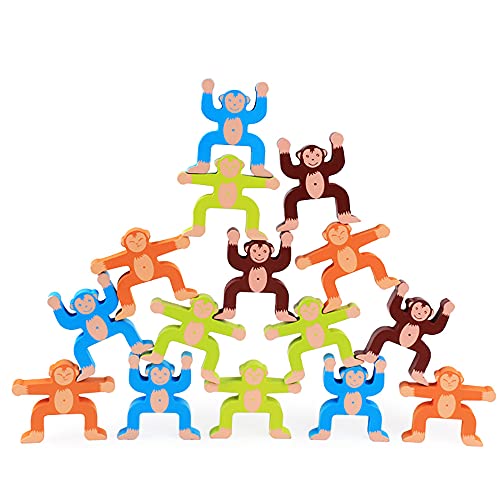 BESTING Balancing Stacking Blocks Monkey Parent-Child Children's Educational Balance Wooden Stacking Acrobatic Troupe Interlock Decompression Preschool Toys Balancing Games (HJ001)