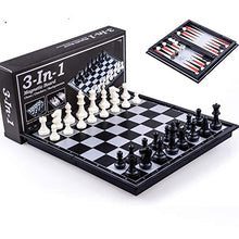 Load image into Gallery viewer, FIBVGFXD Chess and Checkers and Backgammon, 3 in 1 Plastic Chess Set, Travel Chess Game Magnetic Chess, Pieces Folding Chess Board (32X32X2CM)
