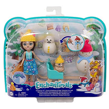 Load image into Gallery viewer, Mattel Enchantimals Snowman Face-Off with Sharlotte Squirrel Small Doll (6-in), Walnut Animal Figure, and 2 Snowman Figures with Removable Stick, Buttons, Carrot Nose for Building Fun
