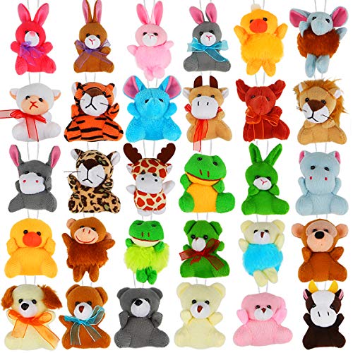 Aitbay 30 Pack Mini Plush Animals Toys Set, Cute Small Stuffed Animal Keychain Set for Party Favors, Goodie Bag Fillers, Carnival Prizes, Classroom Rewards, Kids Valentine Gift Easter Egg Filter