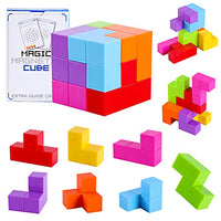 YUANT 3D Magnetic Building Blocks Magic Magnetic Cubes, Set of 7 Multi Shapes Magnetic Blocks with 54 Guide Cards, Infinity Puzzle Cubes for Early Education, Intelligence Developing (Opaque)