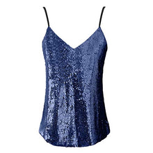 Load image into Gallery viewer, WUAI-Women Club Tank Tops Sparkly Sequin V Neck Spaghetti Strap Party Camisole Vest(Blue,X-Large)
