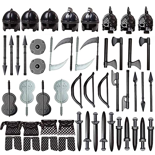 PHYNEDI Goshfun 51Pcs Ancient Greek Ancient Roman Medieval Egypt Figure Military Weapon Helmet Armor Set, Small Particle Building Block Toy Accessory Collection Kit Compatible with Lego