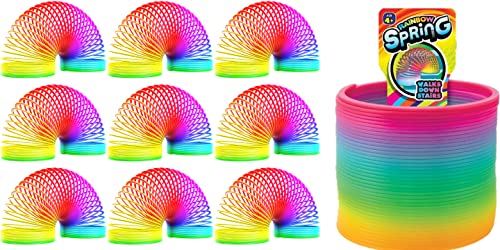 JA-RU Big Magic Rainbow Color Spring Pack (9 Units) Original Plastic Coil Fidget Toy | Kids Slinky Toy for Girls & Boys | Colorful Neon Color Sensory Vintage Toys. Plus 1 Bouncy Ball Item #1702-9p