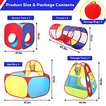 Load image into Gallery viewer, LandCorer 5-Pcs Kids Ball Pit Tents and Tunnels, Creative Play Tent for Kids with Crawl Tunnel Toy, Lightweight Pop Up Toddler Playhouse Tent - Easy Carrying Toys for Boy Girl Babies Infants Children
