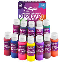 Lartique Washable Paint for Kids - 12 Colors Finger Paint, Regular and Fluorescent Kids Paint Set, Safe Non-Toxic Tempera Paint - 2-Ounce Bottles Made in the USA