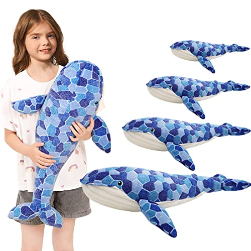 N-A Soft Humpback Whale Plush Hugging Pillow, Large Blue Whale Stuffed Animals Plushie Shark Fish Gifts (19.7/27.6/35.4/43.3Inch)