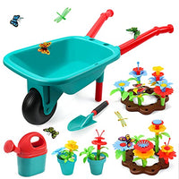 CUTE STONE Kids Gardening Tool Set, Garden Toys with Wheelbarrow, Watering Can, Shovel, Flower Garden Building Toy, Pretend Play Outdoor Indoor Toy, Activities STEM Toy Gifts for Boys & Girls