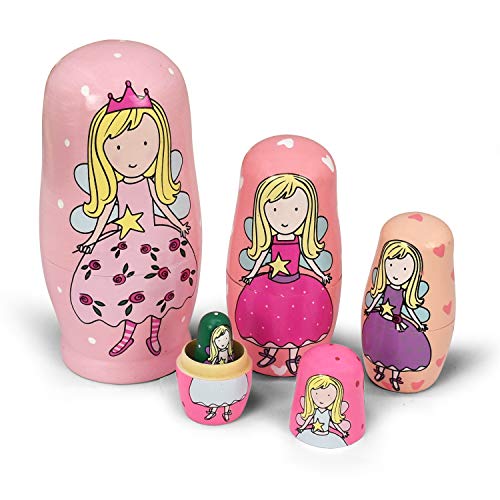 Russian Nesting Dolls Angel Matryoshka Dolls Toys Cute Handmade Gifts Set of 5 for Kids (04 Angel)