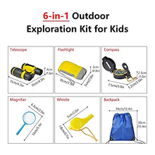Load image into Gallery viewer, Kids Outdoor Explorer Kit - Binoculars, Flashlight, Compass, Whistle, Magnifying Glass, Drawstring Bag - for Boy/Girl Education Toys,Yellow
