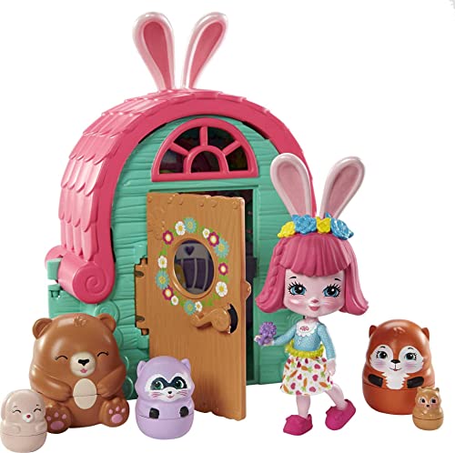 Enchantimals Bree Bunny Cabin (5.8-in) with 1 Doll (3.5-in), 5 Animal Figures, and 1 Food Accessory, Harvest Hills Collection, Great Gift for Kids Ages 3 and Up