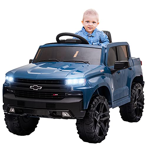 SEGMART Electric Cars for Kids Ride-on Truck Car, 12V Licensed Pickup Ride-on Toys for Boy & Girl Electric Vehicles Car Toy Parental Remote Control with Storage Box/Music Function/LED Lights (Blue)