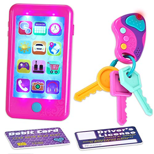 JOYIN Play-act Pretend Play Smart Phone, Keyfob Key Toy and Credit Cards Set Kids Toddler Cellphone Key Toys