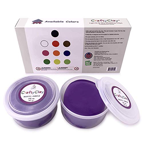 Genova Art CraftyClay, Purple Air Dry Modeling Art Clay , for Professionals - 2 Cups., Total 2.82oz, Soft & Light Modeling Clay | Higher Grade Texture for Detailed Art Works