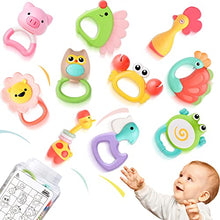 Load image into Gallery viewer, iPlay, iLearn 10pcs Baby Teething Rattle Toys, Infant Gift Set for 6-12 Month, Bulk Animal Rattles W/ Container, Newborn Sensory Early Development Toy for 0 2 3 4 5 7 8 9 10 Months Old Babies Girl Boy
