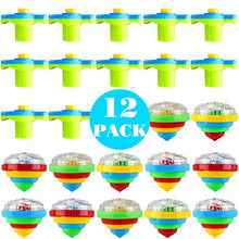 Load image into Gallery viewer, PROLOSO 12 Pack LED Light Up Spinning Tops for Kids Glow in The Dark Spin Toys Flashing Gyro Peg Tops for Kids Party Favors Gifts

