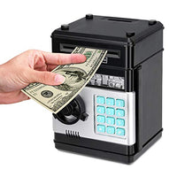 Renvdsa Cartoon Electronic ATM Password Piggy Bank Cash Coin Can Auto Scroll Paper Money Saving Box Gift for Kids (Black)