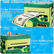 Load image into Gallery viewer, TOPBRY Piggy Bank for Kids ,Electronic Password Piggy Bank Kids Safe Bank Mini ATM Piggy Bank Toy for 3-14 Year Old Boys and Girls (Camouflage Green)
